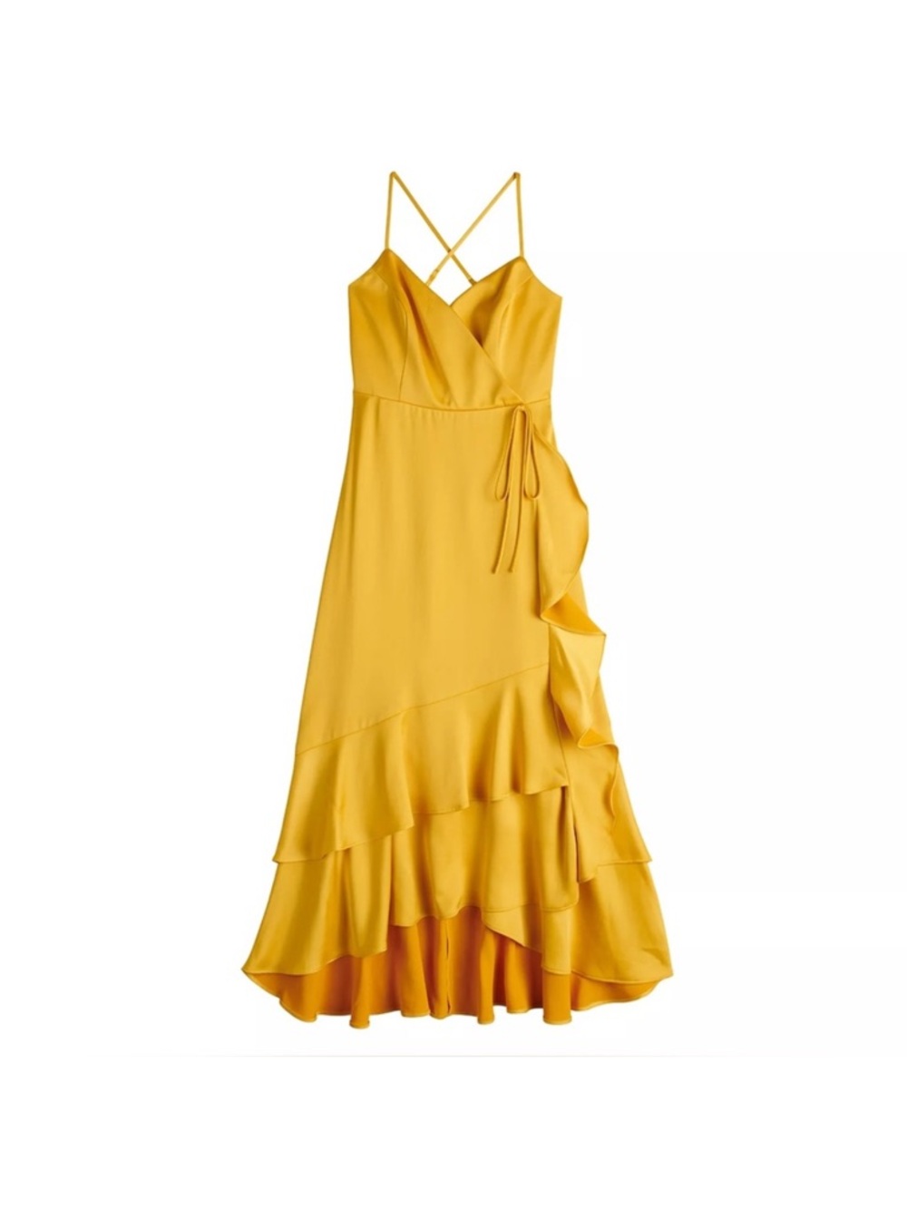 Nine West Yellow Ruffle Midi Dress with Spaghetti Straps Size S NWT